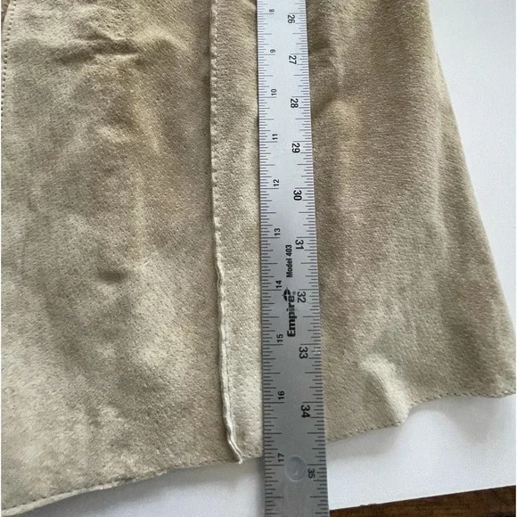 Vintage Blue Asphalt Tan 100% leather Open Front Long Coat Size M - Picture 14 of 16